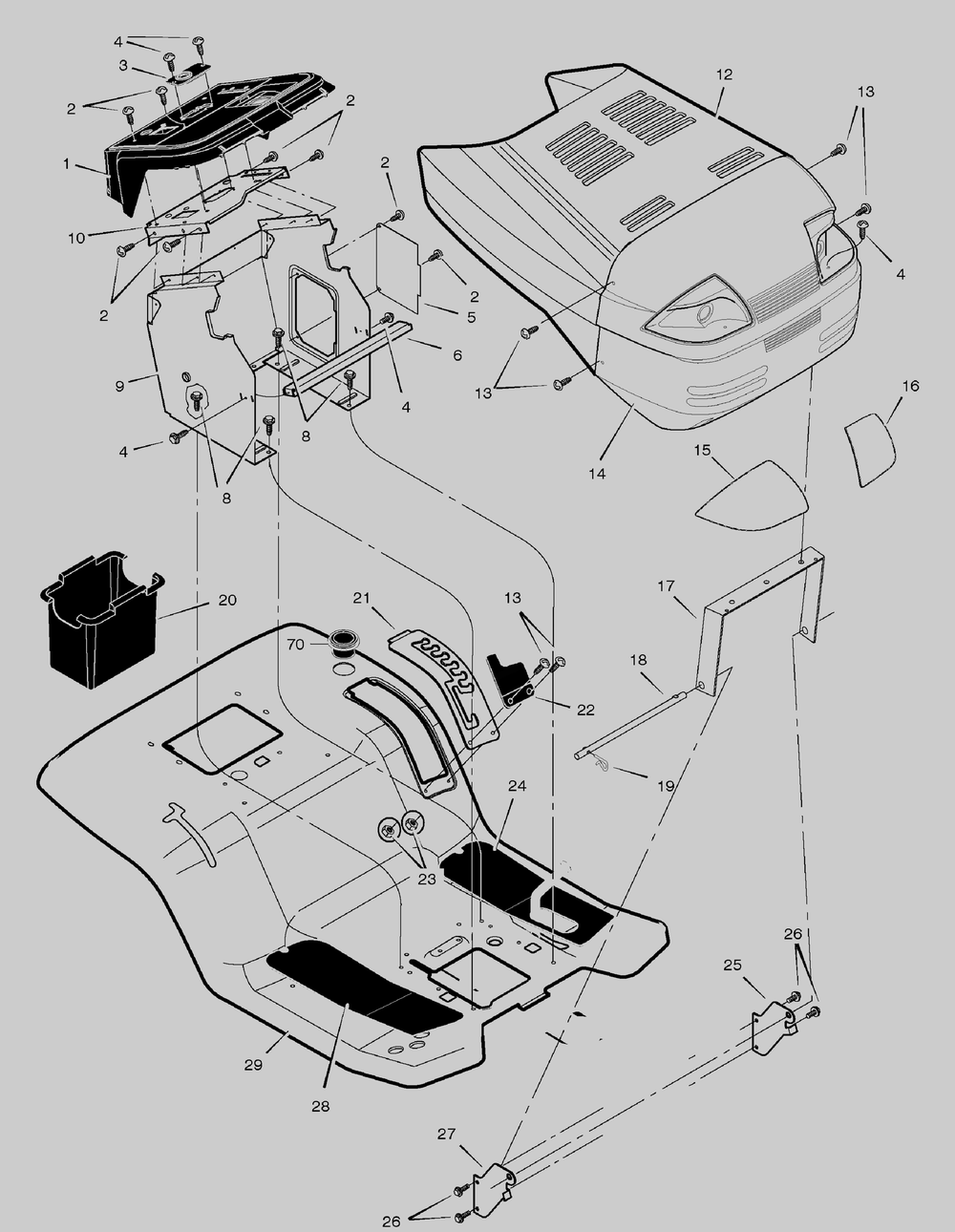 Hood And Dash Diagram and Parts List for 461008X92A 2003 Briggs and Stratton Lawn Tractor